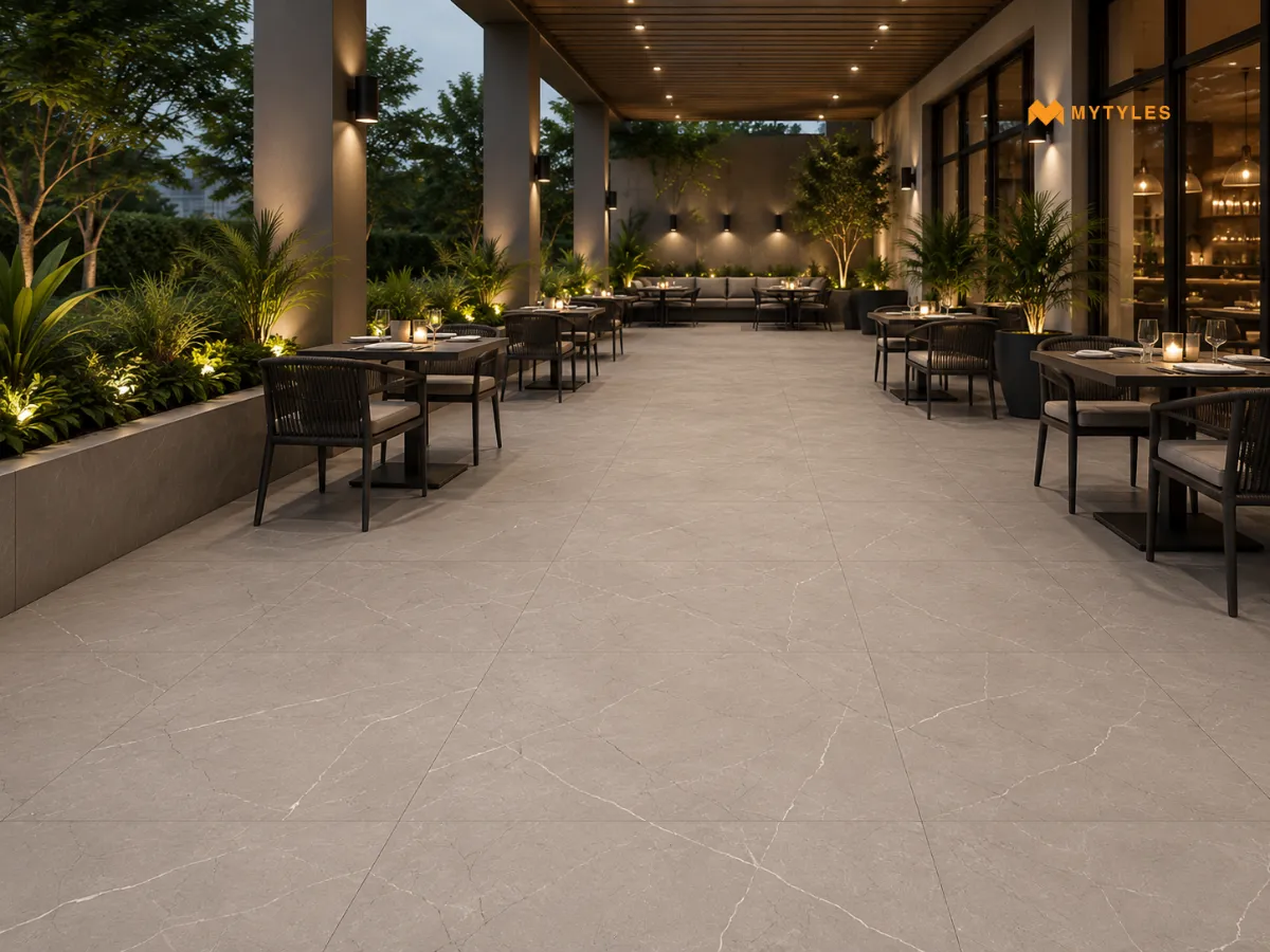 Argilla Gray Matt Porcelain Tile in Restaurant Outdoor space